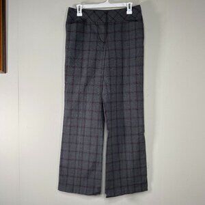 LOFT Wide Leg Curvy Dress Pants Women's 4 Mid Rise Gray Check Office